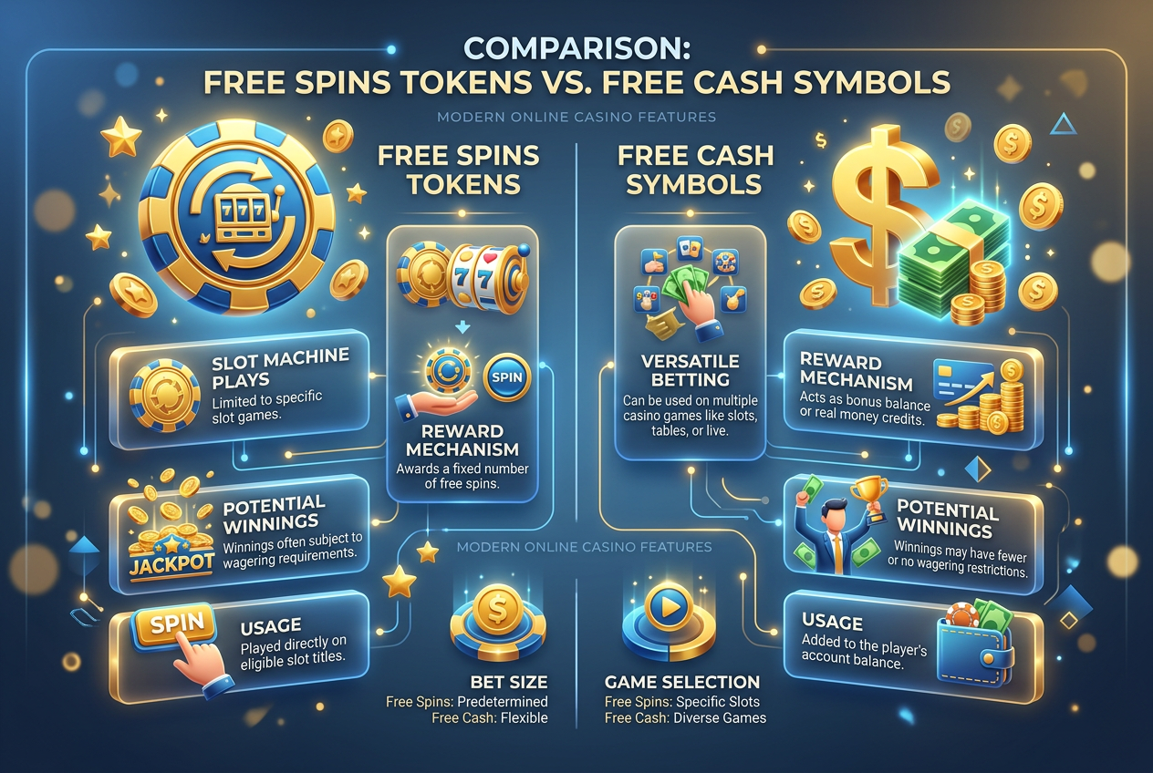 Infographic comparison of free spins and cash bonus types for polish slots